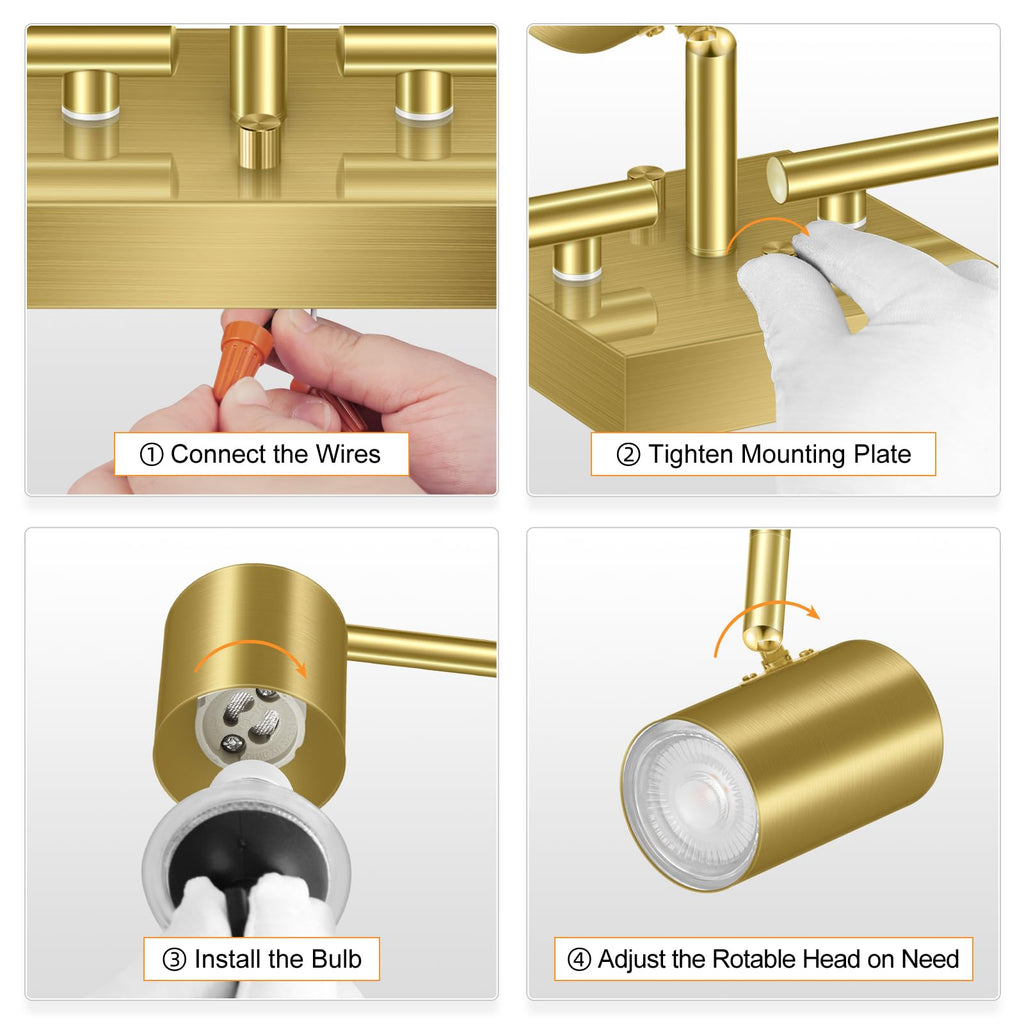 3 Light Track Lighting Fixtures Ceiling, Gold Kitchen Lighting Fixtures Ceiling, LED Track Lighting Kit, Rotatable