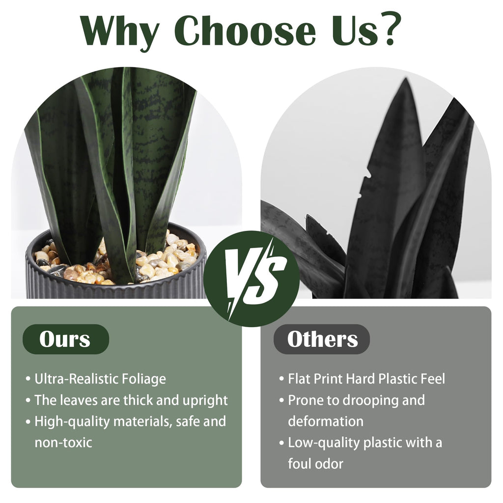 2Pcs Artificial Plants Sansevieria Snake Plant with Ceramic Pot