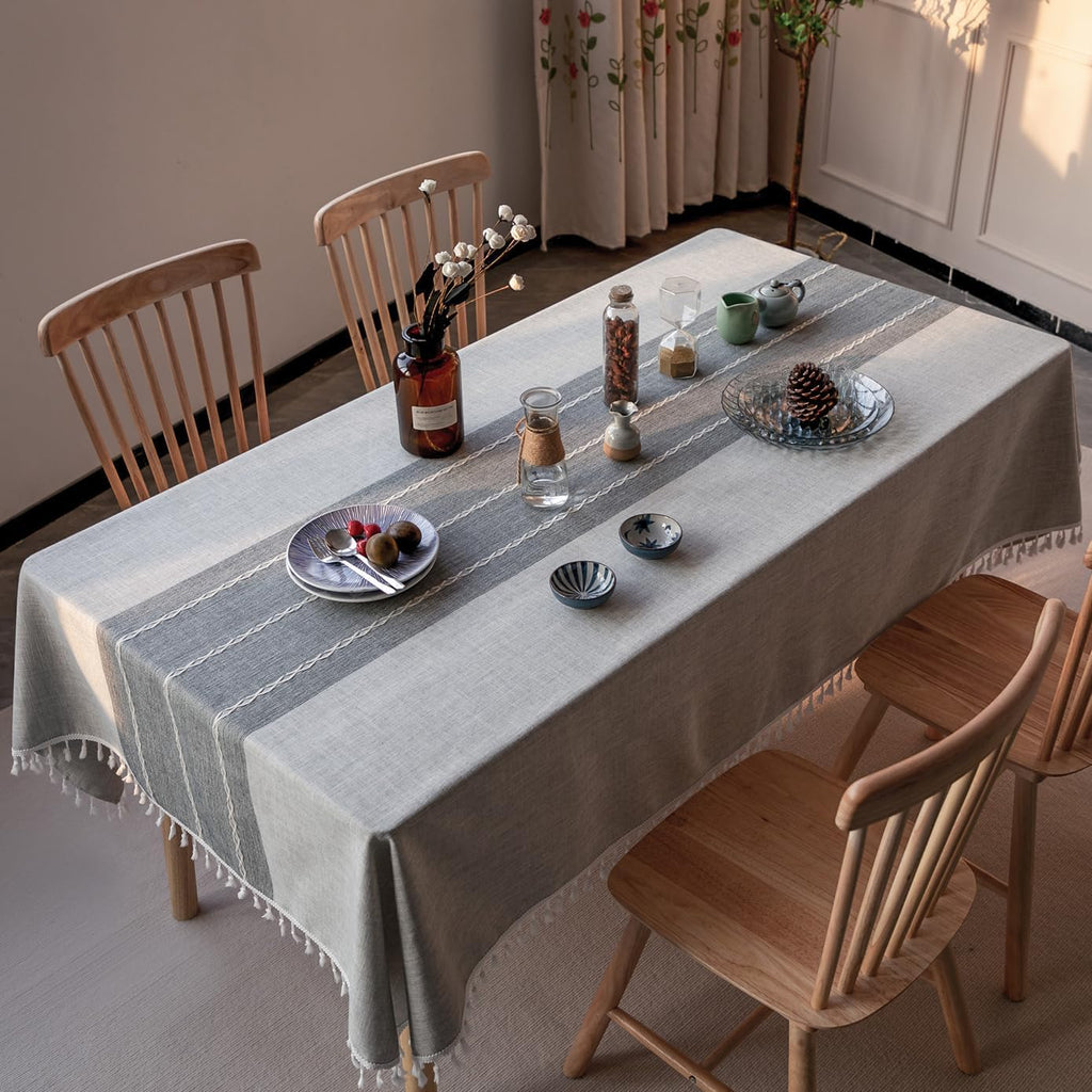 Tablecloth, Embroidered Waterproof Table Cloth Cotton Linen Wrinkle Free Anti-Fading Tablecloths Was