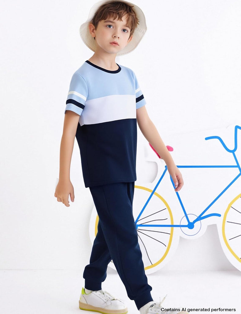 Boys Clothes 2 Piece Color Block Short Sleeve T-Shirt and Active ColorBlock Pants Casual Clothing Outfits