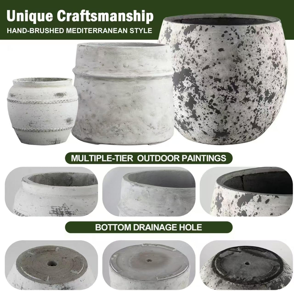 Craft flowerpots 18"+13"+9" Dia Round Concrete Planter Set of 3 Large Outdoor/Indoor Planter Pots Containers with