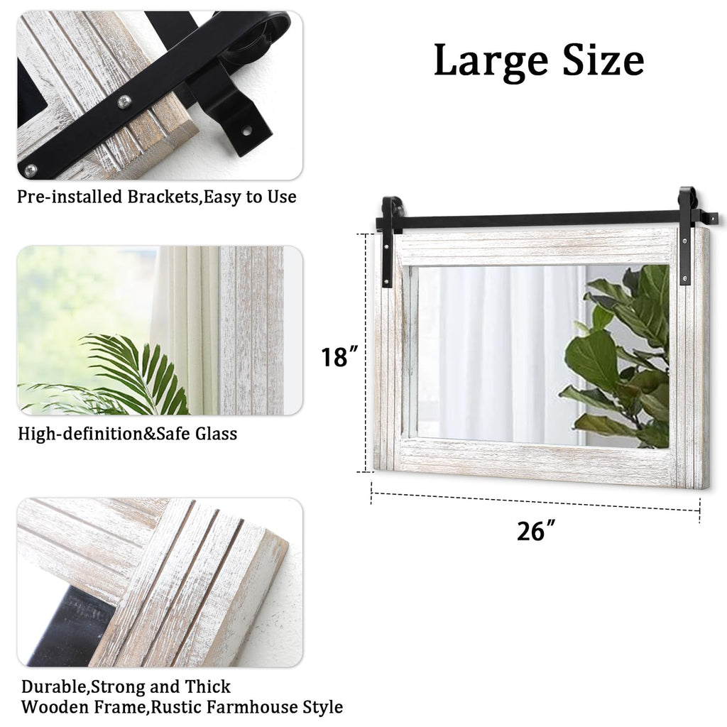 Large Barn Door Mirror with Wood Framed Rectangle Mirrors for Wall Bathroom Vanity Mirror Decorative Farmhouse