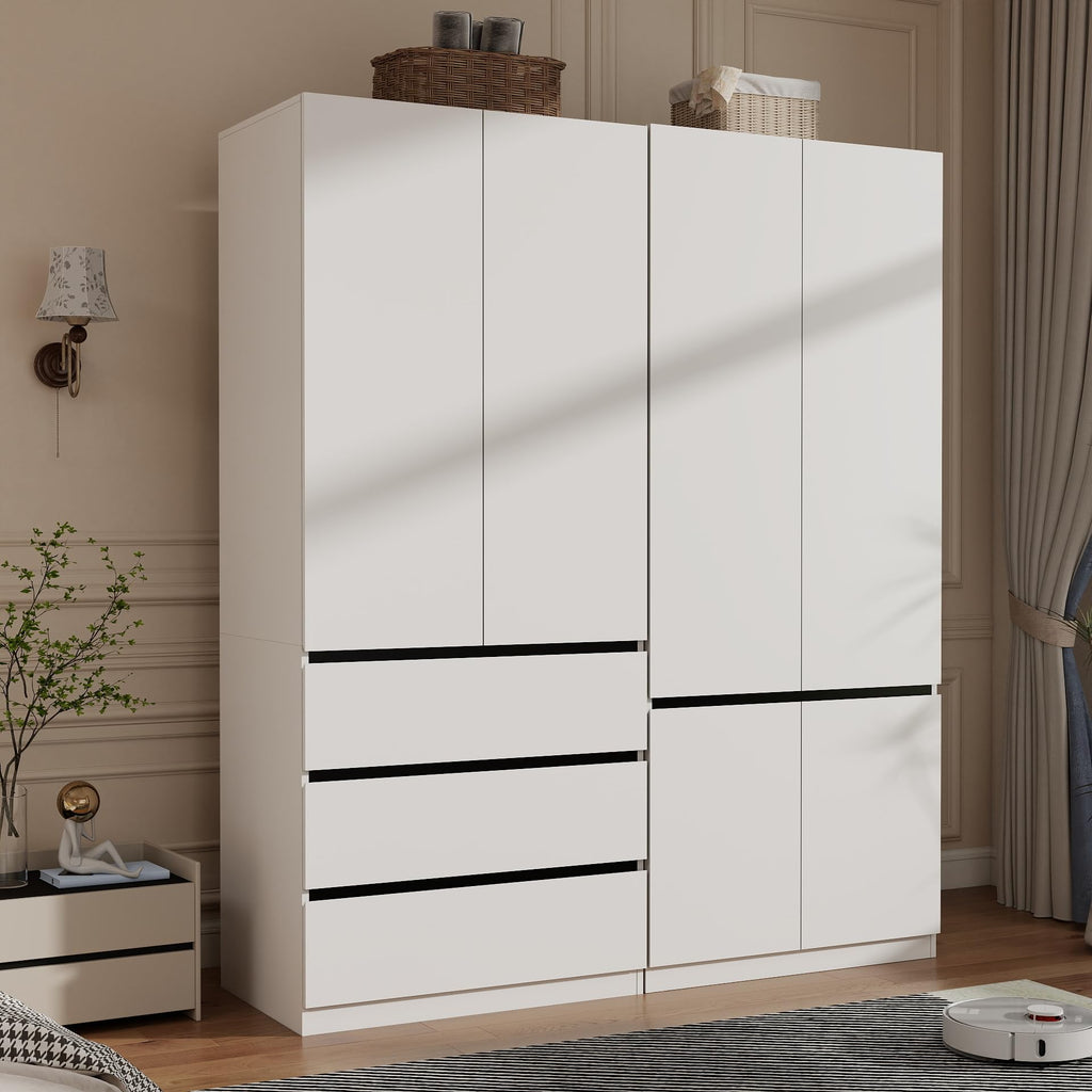 White Armoire Wardrobe Closet with 5 Drawers, 75" Tall x 95" Wide