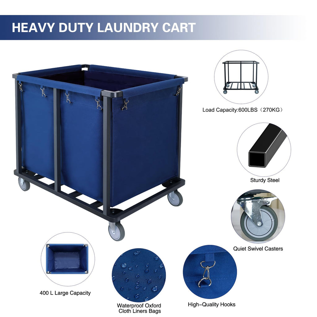 Commercial Laundry Cart with Wheels,400L Blue