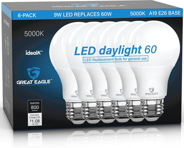Eagle Lighting LED Light Bulbs 60 Watt Equivalent, Daylight 5000K, E26 A19 Light Bulb, 800 Lumens, Non-Dimmable, 120V