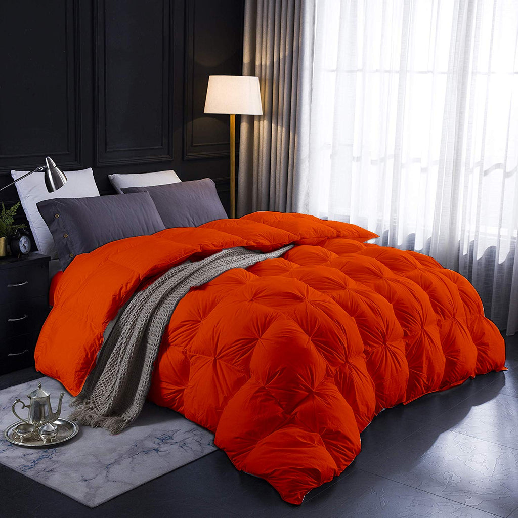 Orange All Season Down Alternative Pintuck Comforter- Queen Size 90 x 90 Inches 1 pc Pinch Pleated Comforter 600 GSM