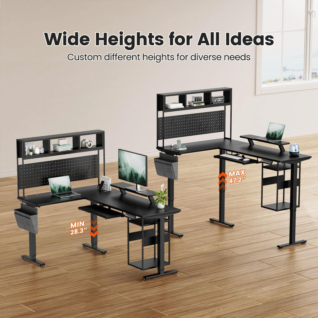 Electric L Shaped Standing Desk Adjustable Height, 67" x 47" Corner Computer Desk with Host Shelf, Gaming Desk with
