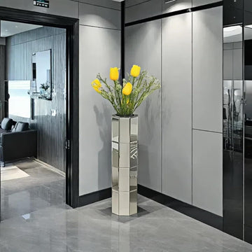 28" Tall Floor Vase, Mirror Silver Large Flower Vases Decor, Mirrored Glass Decorative Modern Vase ,Centerpiece