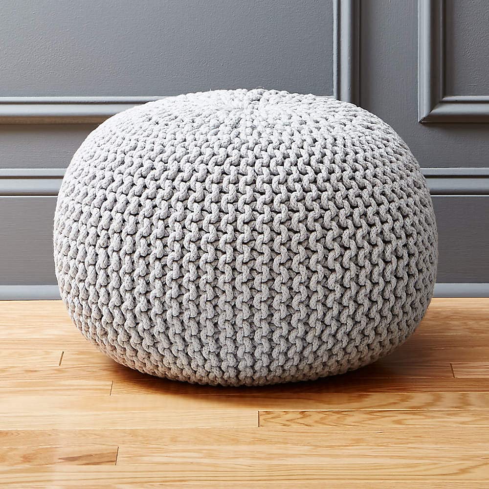 Round Pouf Ottoman (20 Diameter x 14 Height) Light Grey