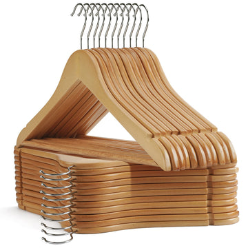 Wooden Hangers 30 Pack, Smooth Finish Wood Clothes Hangers, Natural