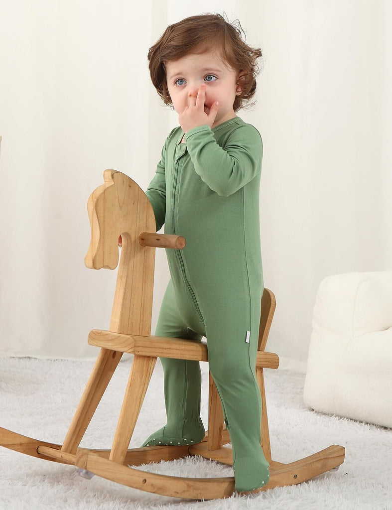 Baby Boy Footies Pajamas, Bamboo Rayon Romper Long Sleeve Sleepers
