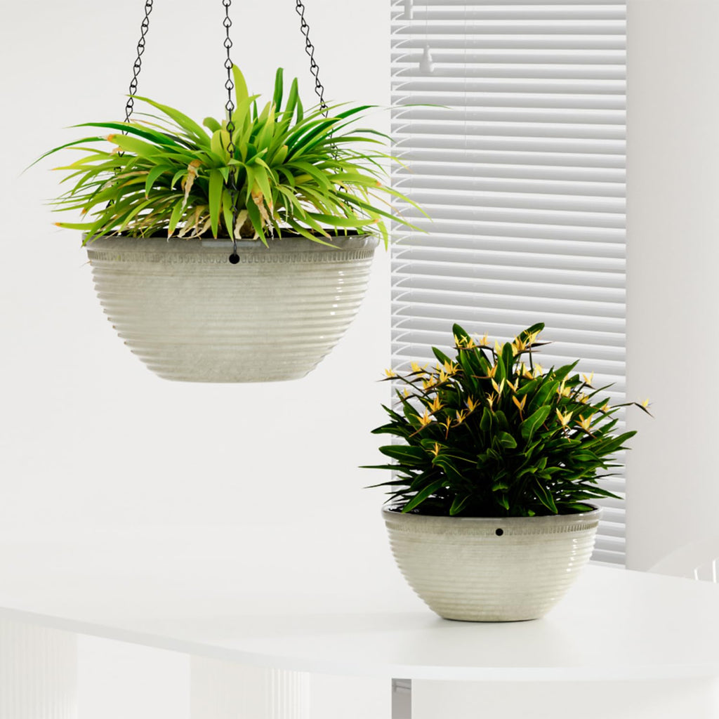 10Inch Hanging Planters Outdoor Indoor, Glazed Hanging Basket with Drainage