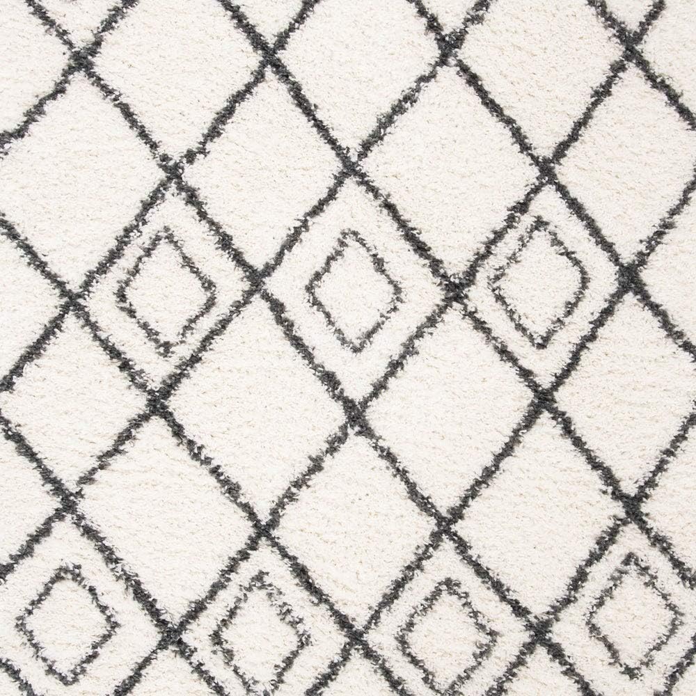 Moroccan Tassel Shag Collection Area Rug - 6'7" Square, Ivory & Light Grey, Boho, Non-Shedding & Easy Care, 1.5-inch