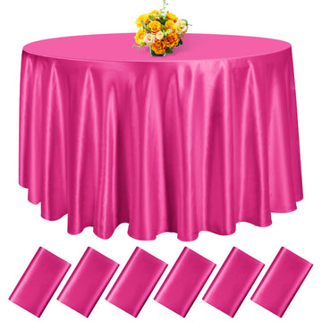 Hot Pink Satin Tablecloth, 6 Pack 120 Inch, Round Table Cloth Silk
