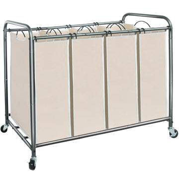 3 Section Laundry Sorter, Laundry Hamper with Wheels, Beige