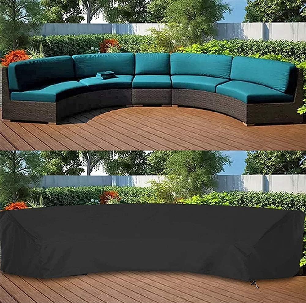 Curved Sofa Cover Outdoor Couch Sectional Protector Waterproof Half Moon Sofa Set Cover with Windproof Elastic Cord