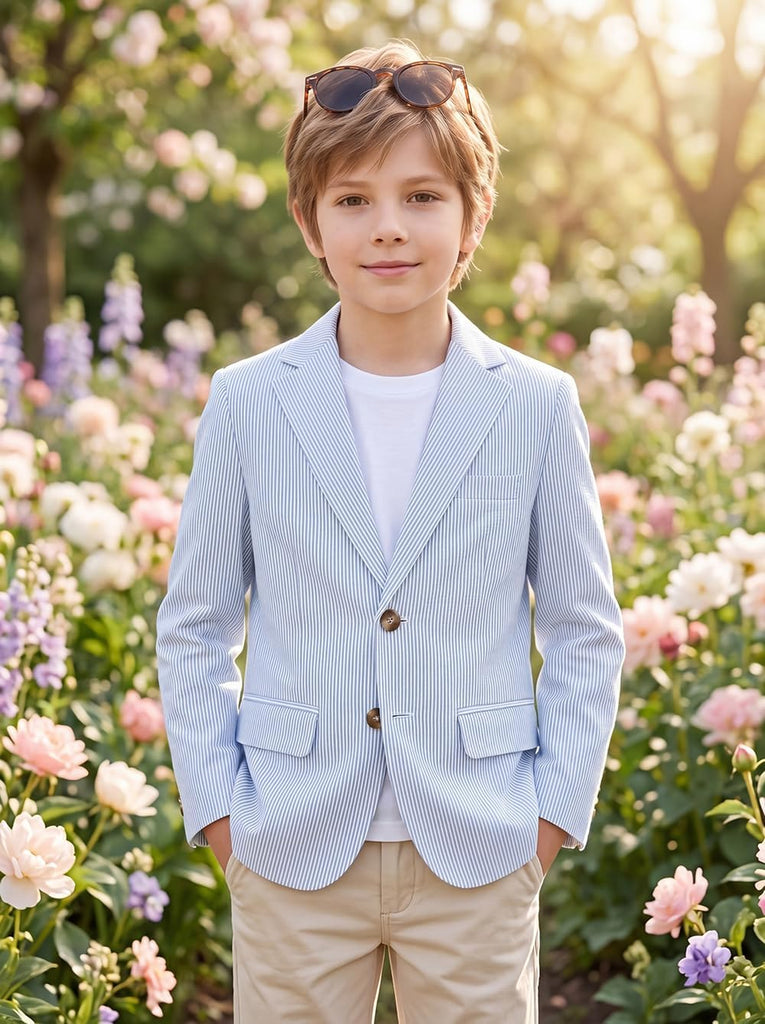 Blazers for Boys Striped Suits Jackets Kids Cotton Sport Coats Lightweight