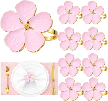 Flower Napkin Rings, European Palace-Style Glaze, High-Temperature Fired Ideal for Photography Props, Ribbon - Set of 8