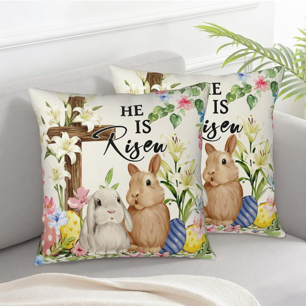 Easter Bunny Pillow Covers 18x18 Inch Rabbit Pattern Decorative Throw Pillow Covers Spring Holiday - Set of 2