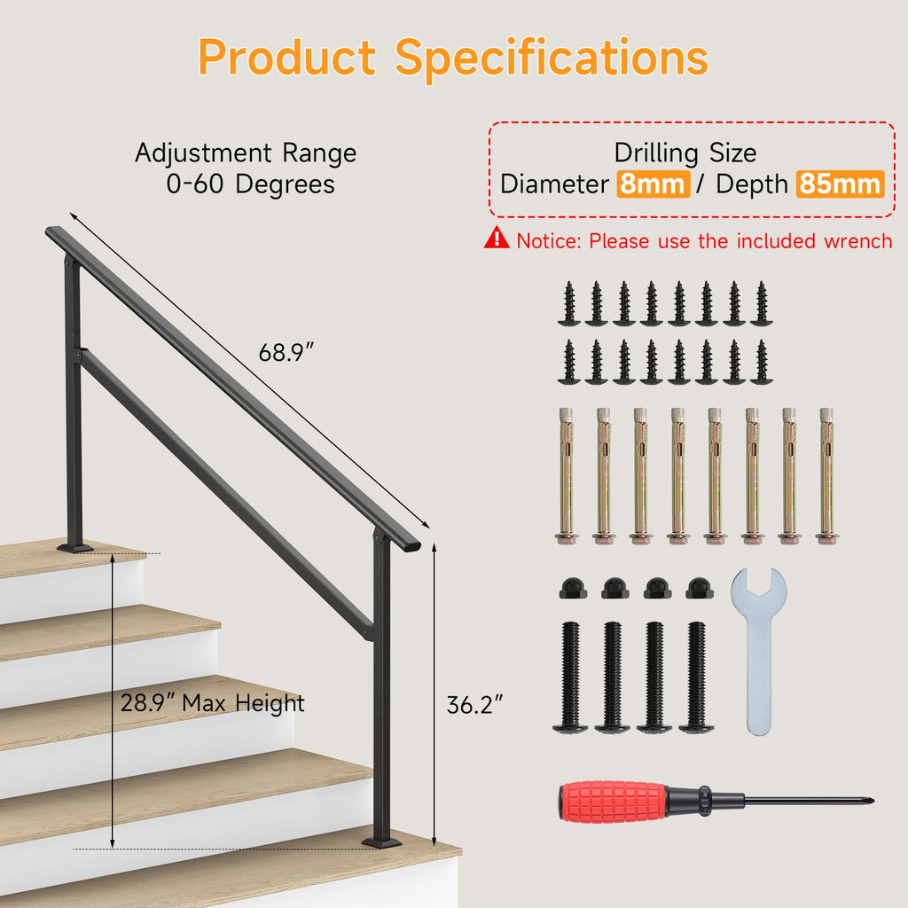 Hand Rails for Outdoor Steps 2-5 Steps Wrought Iron Handrails