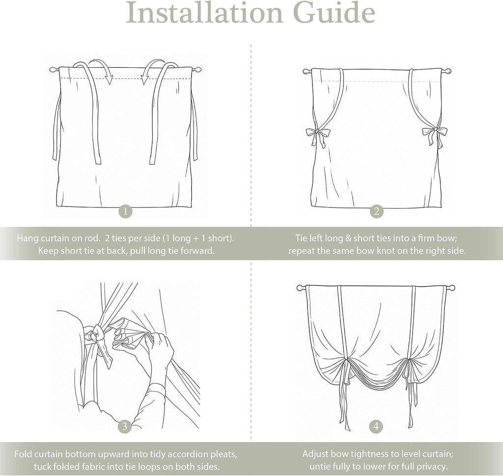 Double Layer Linen Blackout Tie Up Curtains Thermal Insulated Fully Lined Balloon Roman Shade Bathroom Window