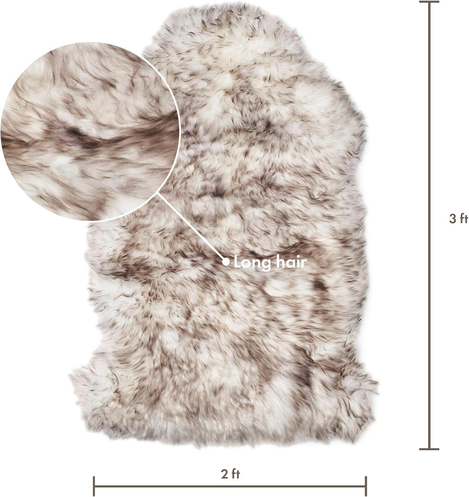 Sheepskin Fur Rug Long Hair, Snow Peak