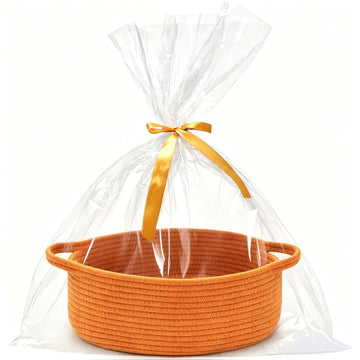 Medium Woven Rope Basket, Gift Empty Basket with Bag & Ribbon