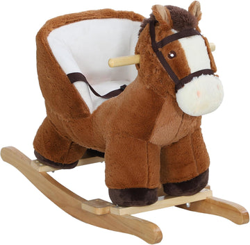 Baby Rocking Horse with Sound Wooden Base Ages 18-36 Months Brown