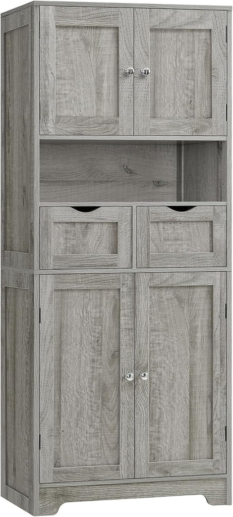 57.8" H Tall Storage Cabinet with 2 Drawers & 2 Adjustable Shelves, Bathroom Storage Cabinet with 4 Doors, Floor