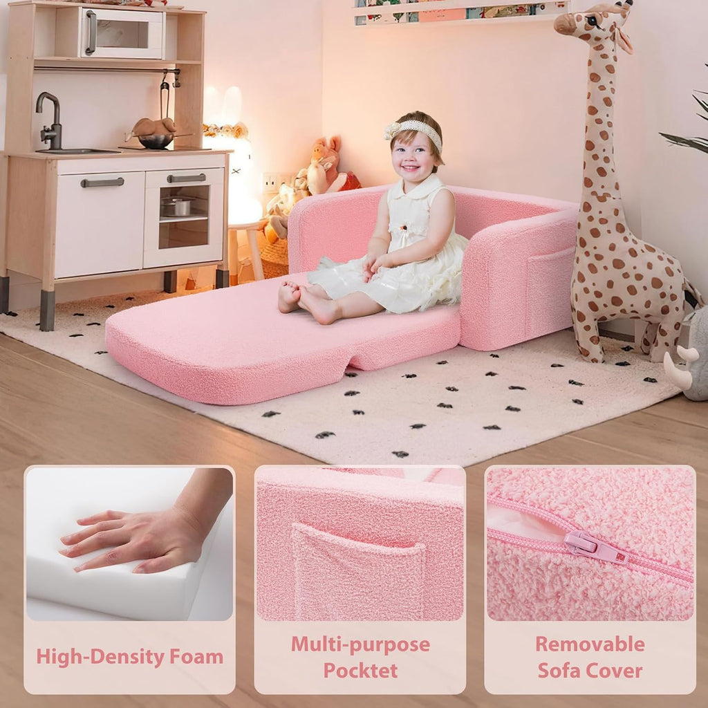 Extra Wide Kids Couch, in-1 Soft Toddler Couch with Blanket, Comfy Toddler Chair, Convertible Sofa with Cute