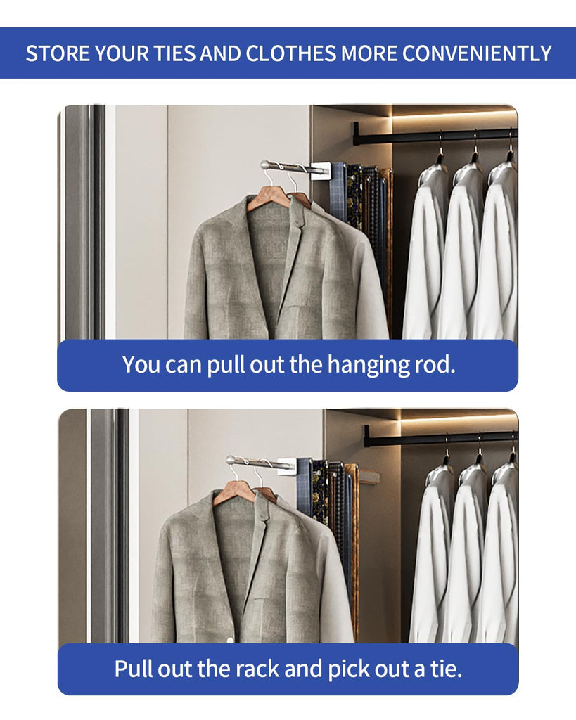 Valet Rod for Closets Pull Out 13" Silver with 7 Hooks
