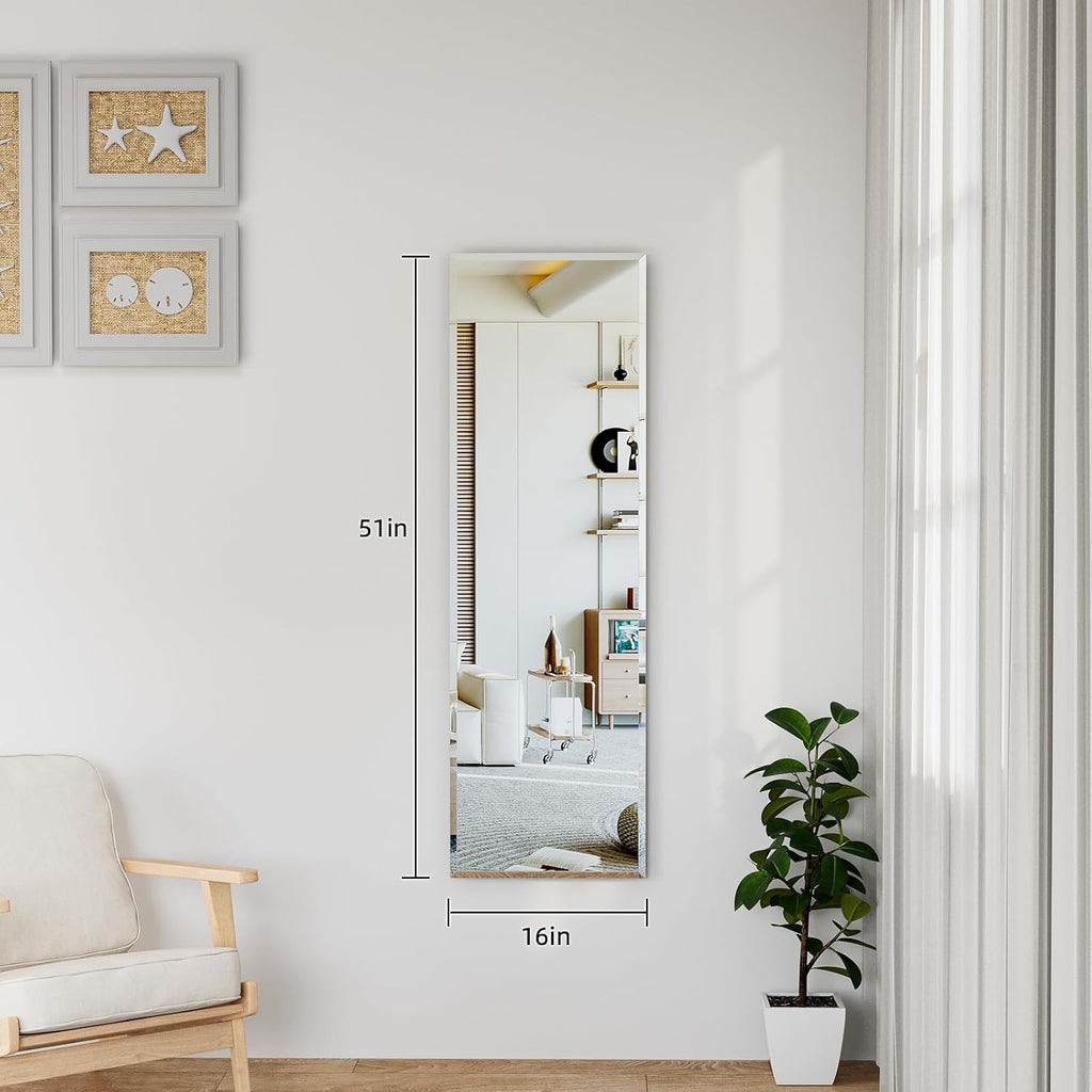 51"x16" Frameless Full Length Wall Mirrors,Rectangular Mirror Full Length Wall Mounted,Tall Full Body Mirrors with