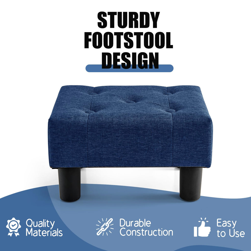 Small Foot Stool, Linen Foot Stools with Legs, Stable Small Footstool, Blue