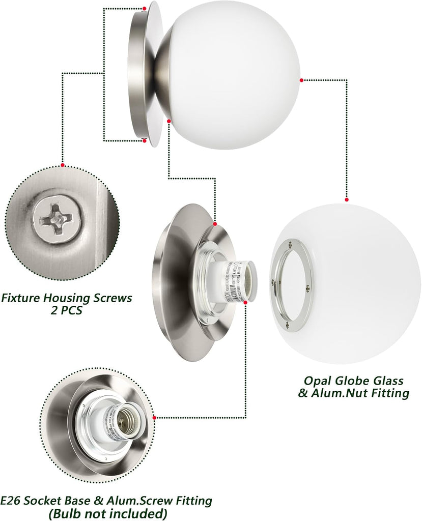 Bathroom Vanity Light Fixtures, Modern 4 Lights Globe Wall Sconce Lighting Brushed Nickel, Porch Wall Mount Light