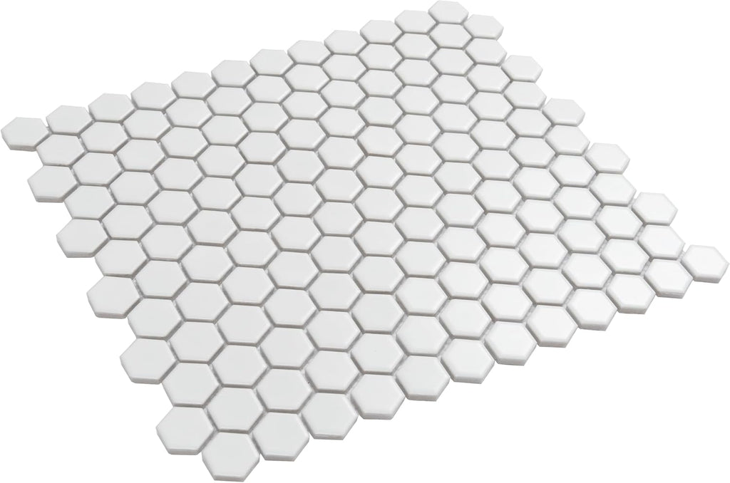 Hexagon Porcelain Tile White 10x12 Matte 8.36 sq ft/case 10-Pack | Wall & floor rated, frost resistant. Kitchen