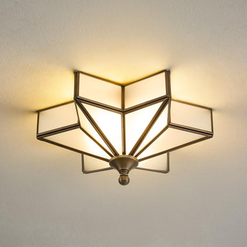 Black Star Shaped Ceiling Light: 12′′ Brass Milk Glass Flush Mount Light