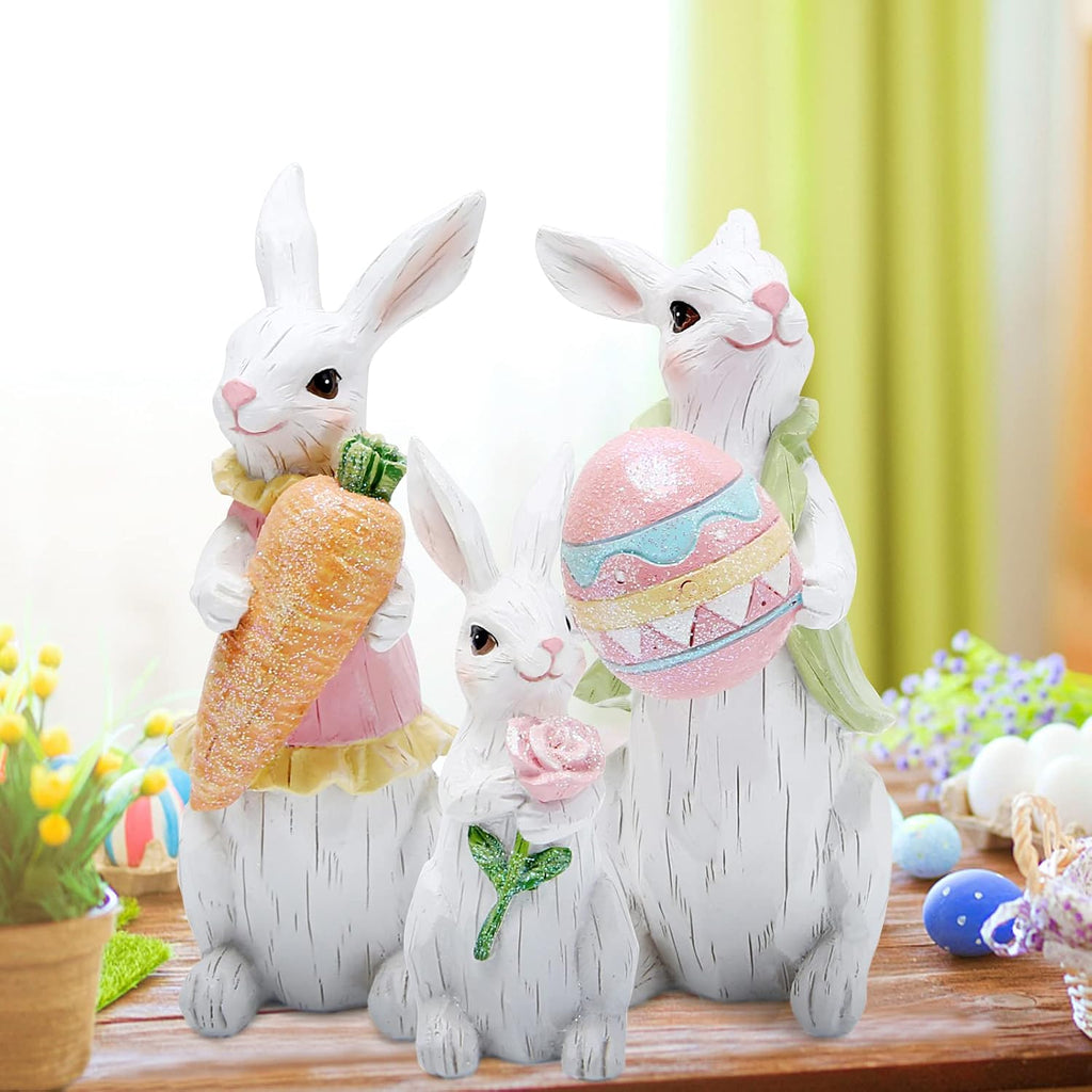 Easter Bunny Decorations Spring Indoor Home Decor Bunny Figurines (Easter White Bunny Family)