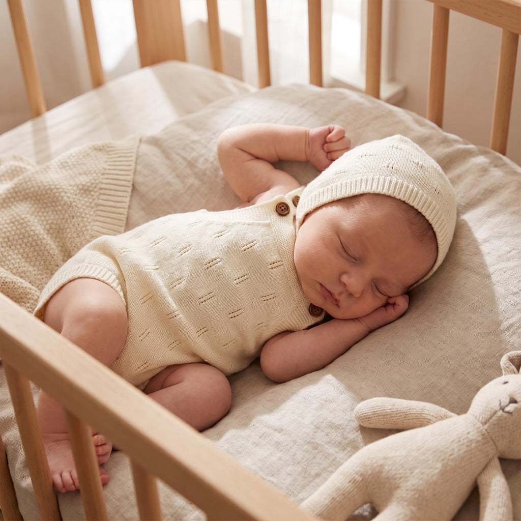 Newborn Girl Boy Outfit Baby Knit Romper Overall with Hat (Cream, )
