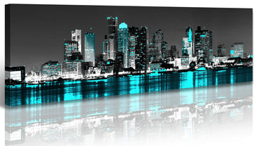 Boston Skyline Canvas Wall Modern Cityscape Decor Framed 14x48in