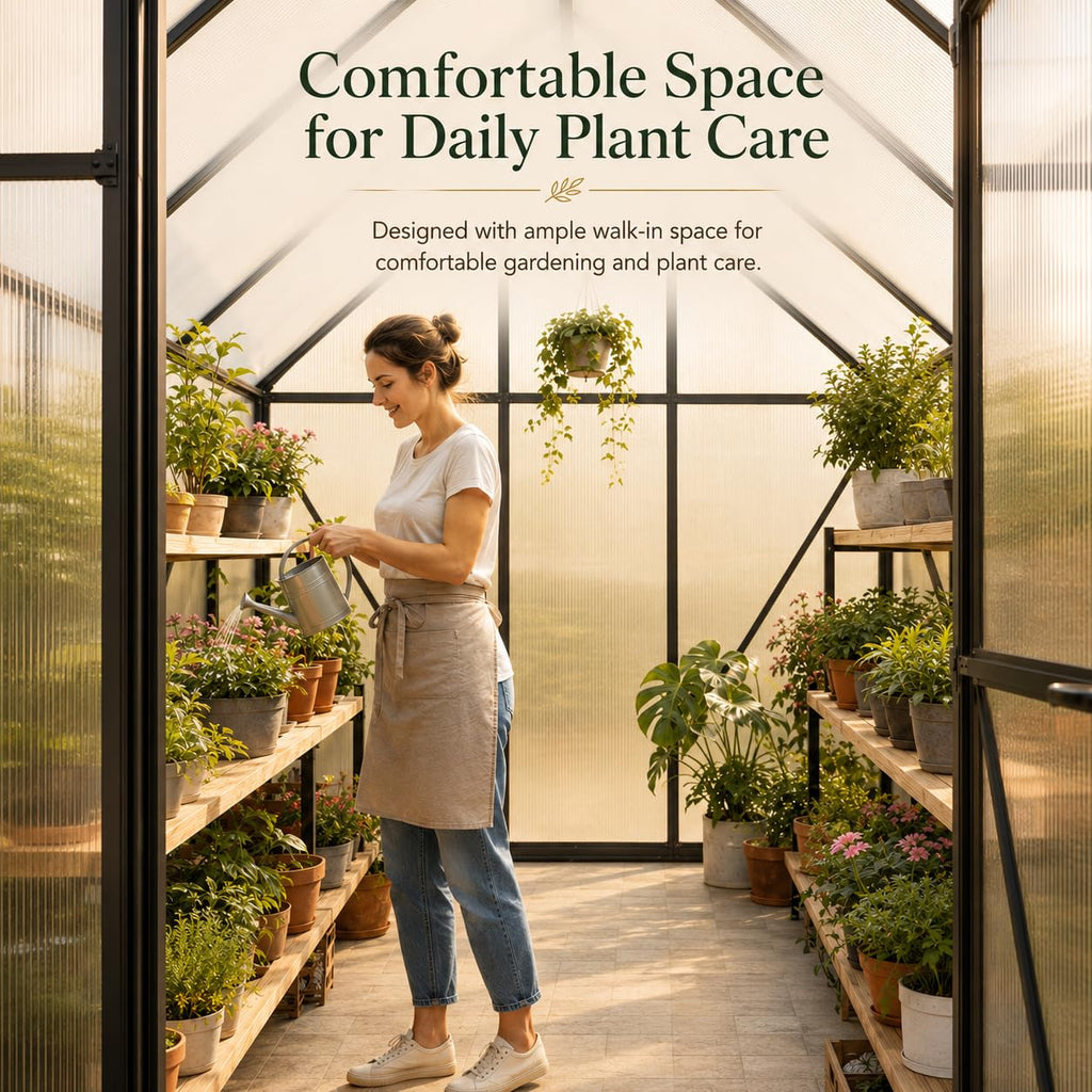 6 x 6 FT Polycarbonate Greenhouse for Outdoors, Heavy Duty Walk-in Greenhouses with Roof Air Vent, Aluminum Outdoor