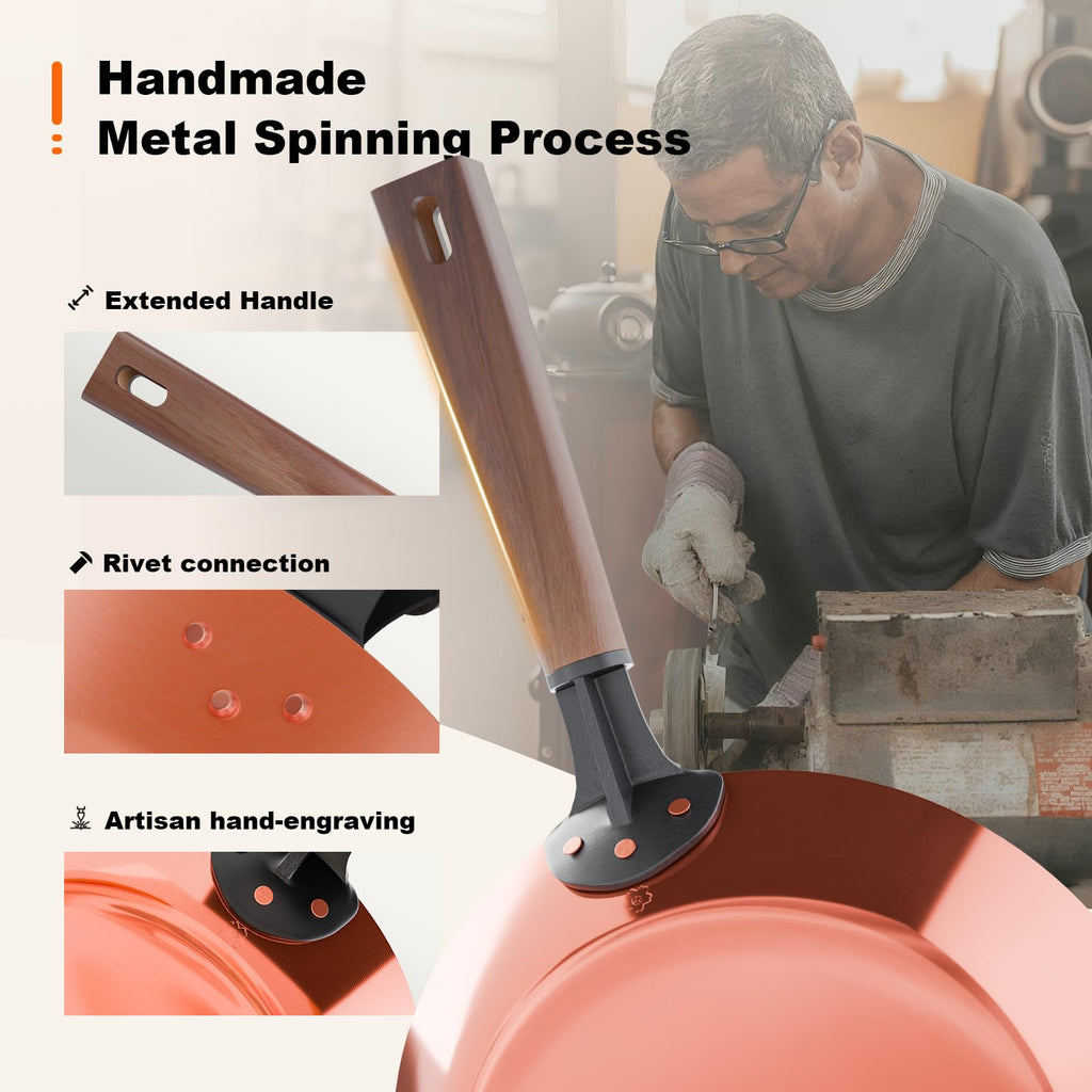 Handmade Pure Copper Frying Pan - Premium Red Copper Cookware for Professional Cooking