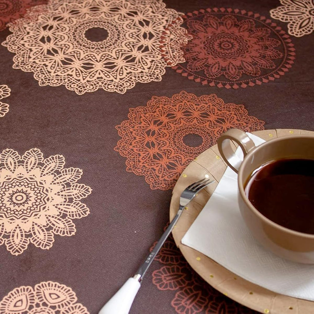 Flannel Backed Vinyl Fitted Tablecloth Oval Medallion