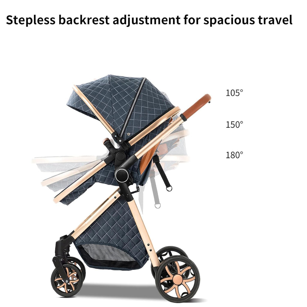 2 in 1 Baby Bassinet Stroller, Convertible Foldable Standard Stroller, Reversible Pushchair Infant Buggy Carriage