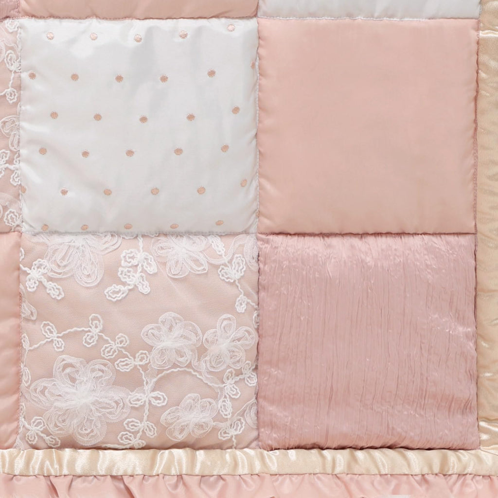 3 Piece Baby Crib Bedding Set for Girls - Cotton Fitted Crib Sheet, Layered Dust Ruffle, Comforter, Newborn, Infant &