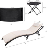 Patio Chaise Lounge Sets Outdoor Rattan Adjustable Back 3 Pieces Cushioned Patio Folding Chaise Lounge with Folding
