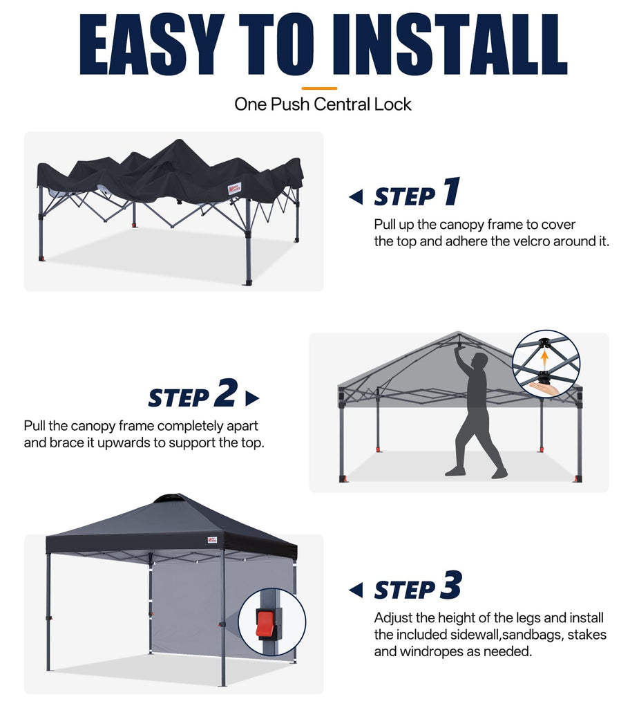12x12 Durable Pop Up Canopy Tent with 1 Sidewall, Black