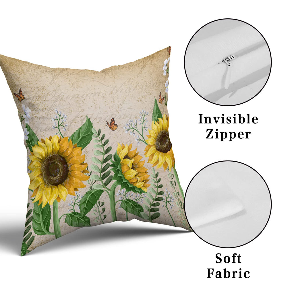 Sunflower Throw Pillows Butterfly Pillow Covers Honeybee Throw Pillow Cover Watercolor Yellow and Blue Floral
