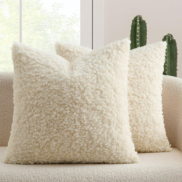 Decorative Faux Fur Pillow Covers Sherpa 18x18 Cream White
