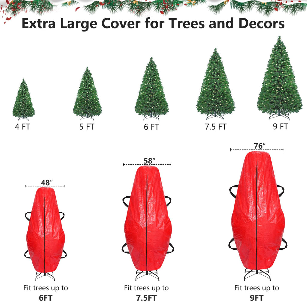 Upright Christmas Tree Storage Bag, 7.5 ft Tear Resistant PE Material Christmas Tree Bag with 4 Reinforced Handles