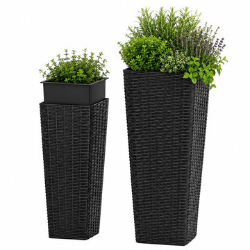 Planters for Outdoor Plants Set 2, 32" & 24" Tall Tapered Plants